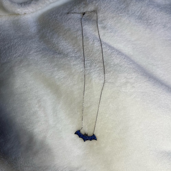 Halloween Deep Blue Sapphire & Sterling Bat Adjustable Necklace with Onyx Eyes - Picture 8 of 8